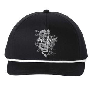 White Chinese Dragon With Black Background Snapback Five-Panel Rope Hat