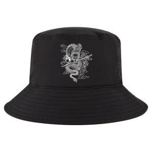 White Chinese Dragon With Black Background Cool Comfort Performance Bucket Hat