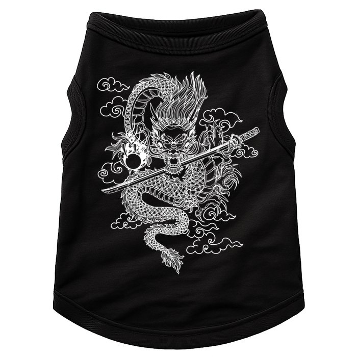 White Chinese Dragon With Black Background Doggie Tank