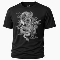 White Chinese Dragon With Black Background Cooling Performance Crew T-Shirt