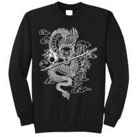White Chinese Dragon With Black Background Sweatshirt