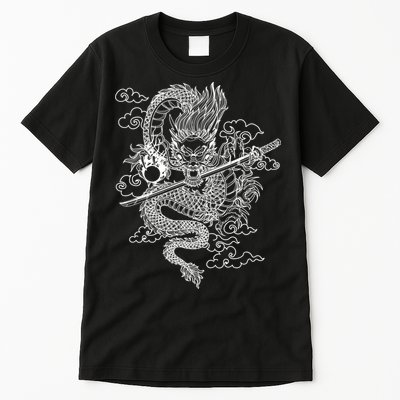 White Chinese Dragon With Black Background Tall T-Shirt