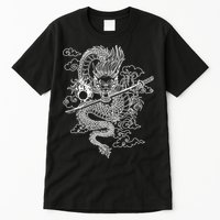 White Chinese Dragon With Black Background Tall T-Shirt
