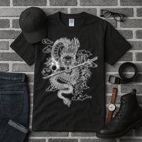 White Chinese Dragon With Black Background Tall T-Shirt