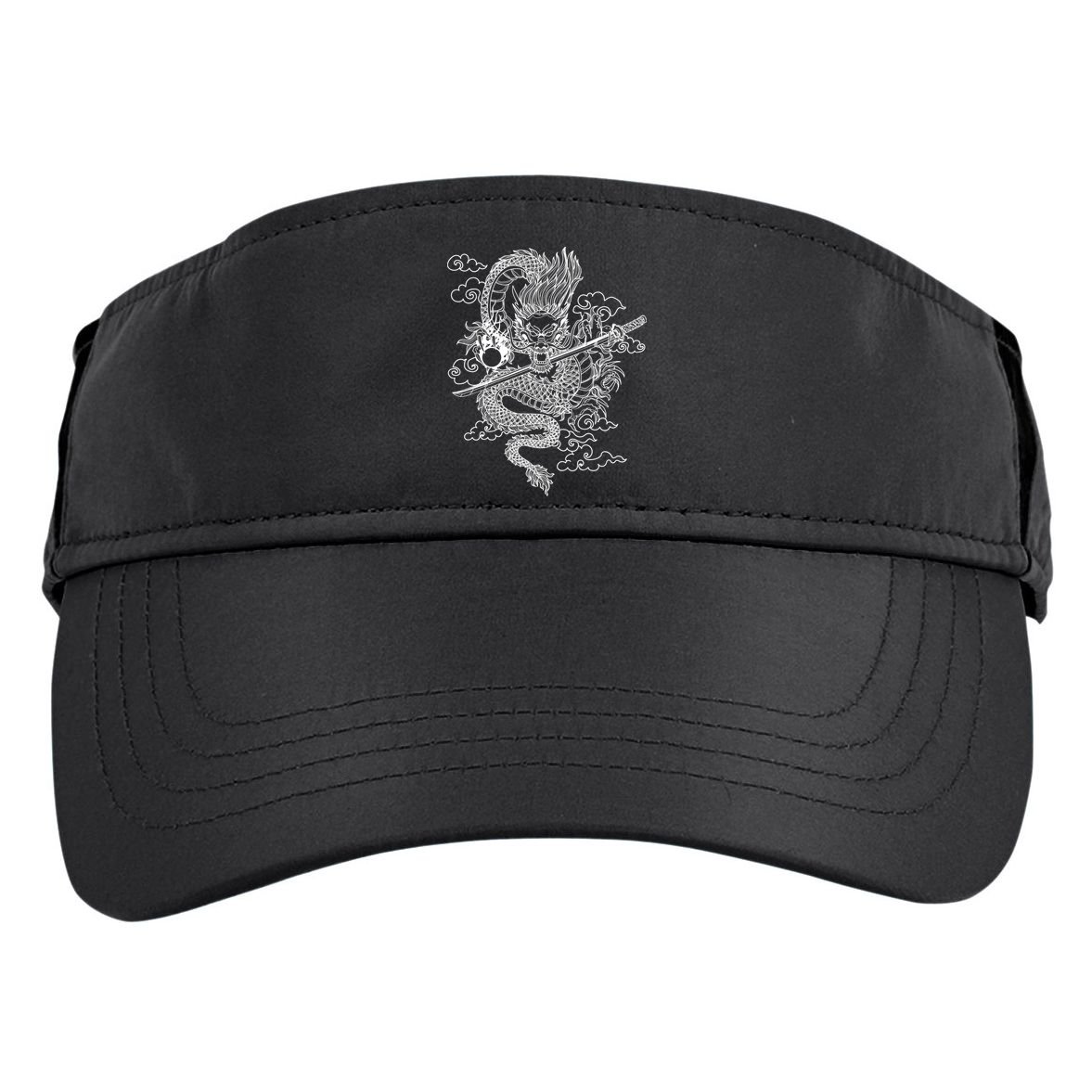 White Chinese Dragon With Black Background Adult Drive Performance Visor