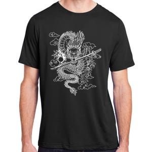 White Chinese Dragon With Black Background Adult ChromaSoft Performance T-Shirt