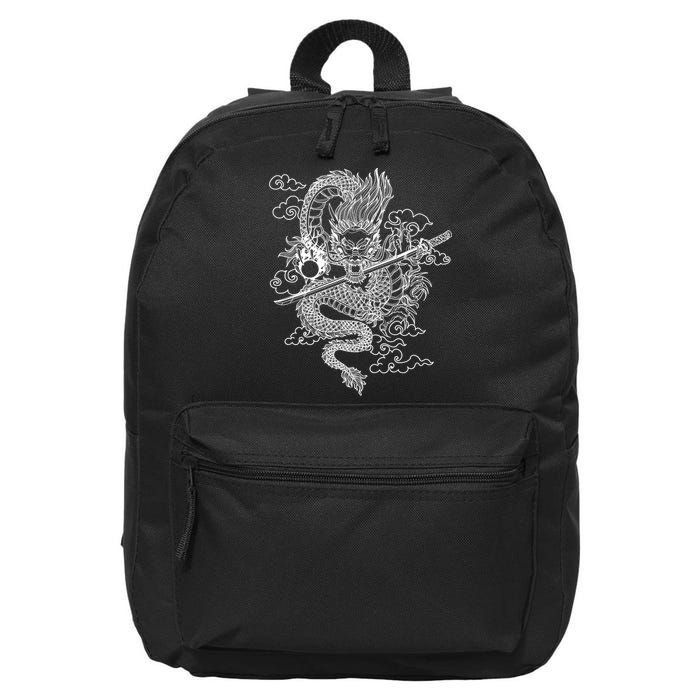 White Chinese Dragon With Black Background 16 in Basic Backpack