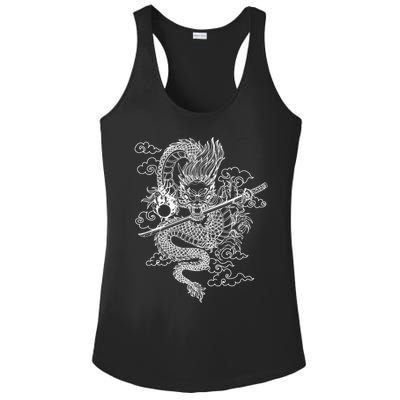 White Chinese Dragon With Black Background Ladies PosiCharge Competitor Racerback Tank