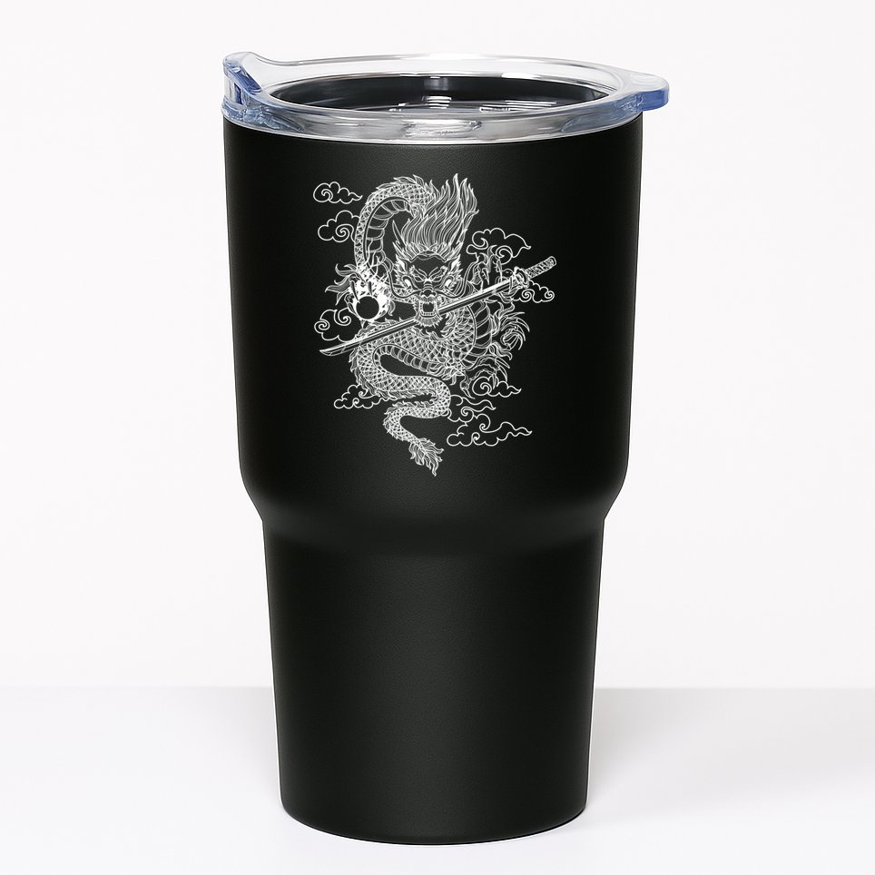 White Chinese Dragon With Black Background Tumbler