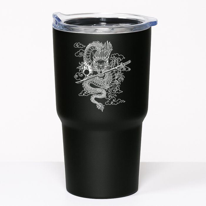 White Chinese Dragon With Black Background Tumbler