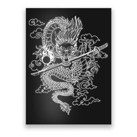 White Chinese Dragon With Black Background Poster