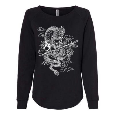 White Chinese Dragon With Black Background Womens California Wash Sweatshirt