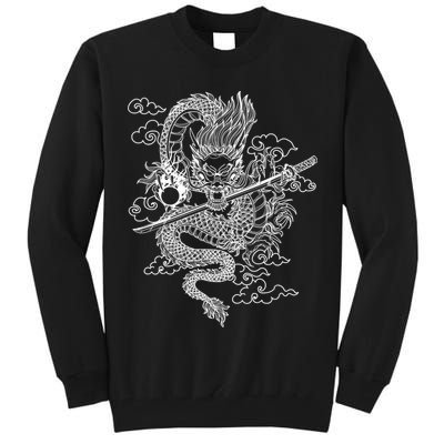 White Chinese Dragon With Black Background Tall Sweatshirt