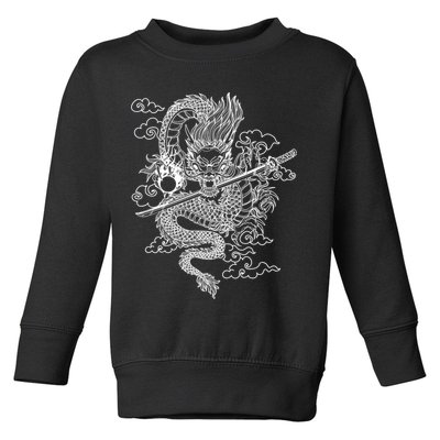 White Chinese Dragon With Black Background Toddler Sweatshirt