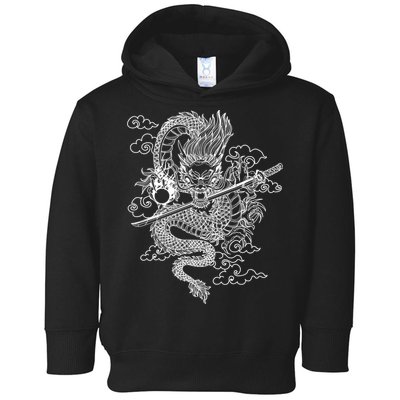 White Chinese Dragon With Black Background Toddler Hoodie