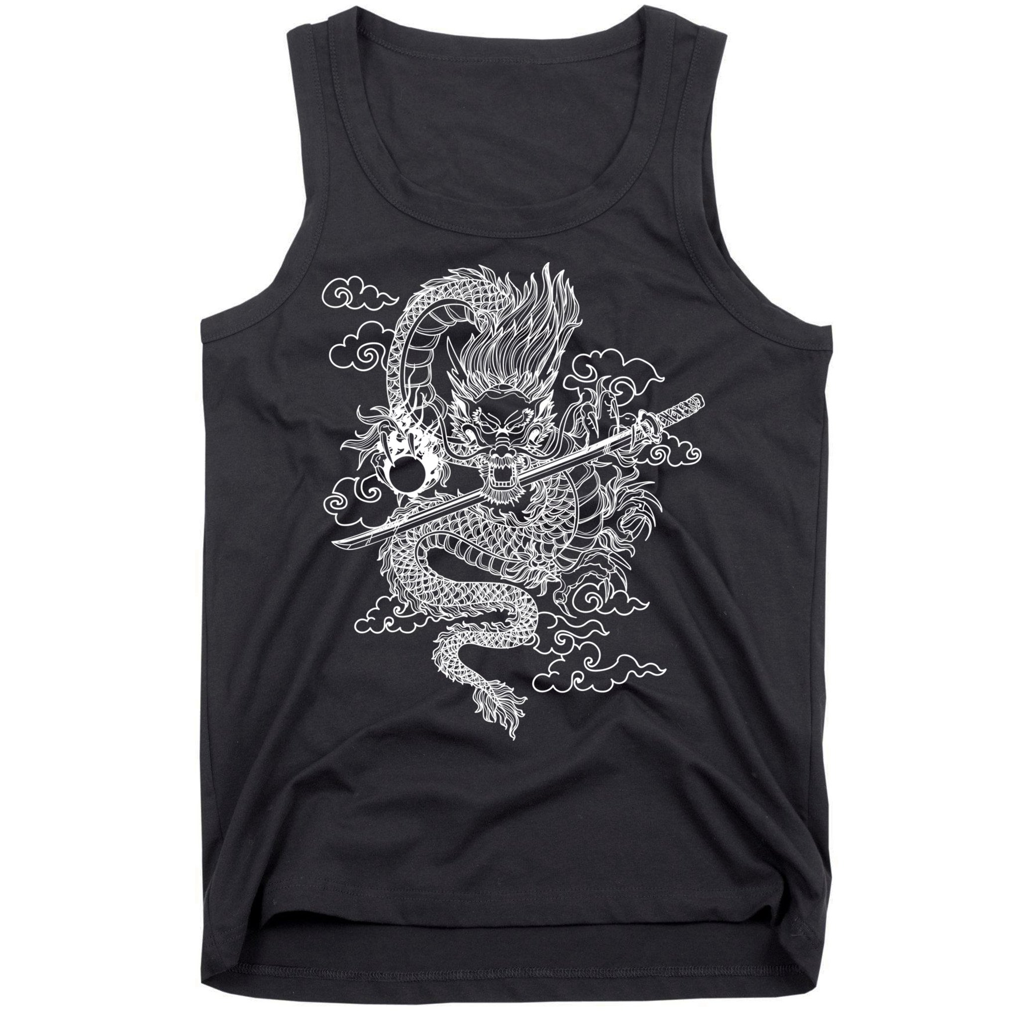 White Chinese Dragon With Black Background Tank Top
