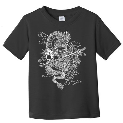 White Chinese Dragon With Black Background Toddler T-Shirt