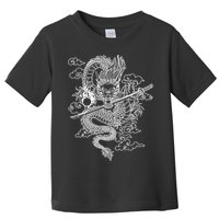 White Chinese Dragon With Black Background Toddler T-Shirt