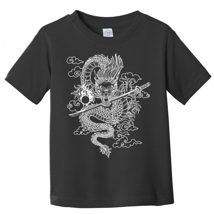 White Chinese Dragon With Black Background Toddler T-Shirt