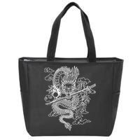White Chinese Dragon With Black Background Zip Tote Bag