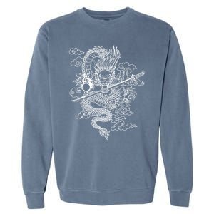 White Chinese Dragon With Black Background Garment-Dyed Sweatshirt