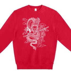 White Chinese Dragon With Black Background Premium Crewneck Sweatshirt