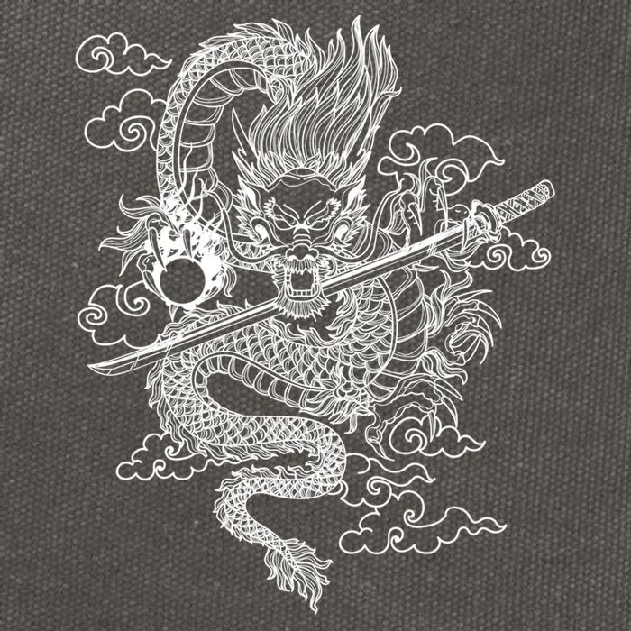 White Chinese Dragon With Black Background Cotton Canvas Backpack