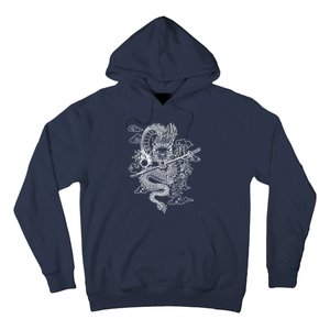 White Chinese Dragon With Black Background Hoodie