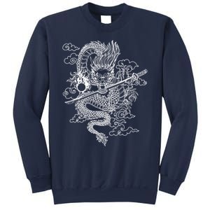 White Chinese Dragon With Black Background Sweatshirt