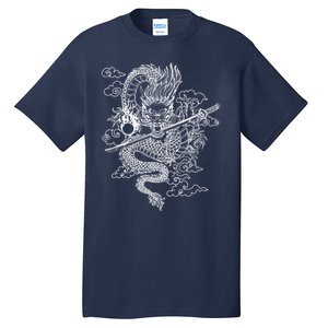 White Chinese Dragon With Black Background Tall T-Shirt