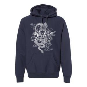 White Chinese Dragon With Black Background Premium Hoodie