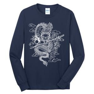 White Chinese Dragon With Black Background Tall Long Sleeve T-Shirt