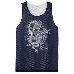 White Chinese Dragon With Black Background Mesh Reversible Basketball Jersey Tank