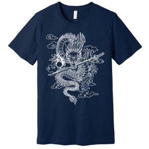 White Chinese Dragon With Black Background Premium T-Shirt