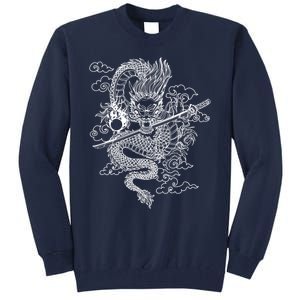 White Chinese Dragon With Black Background Tall Sweatshirt