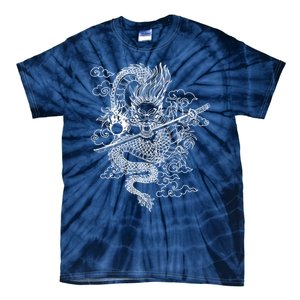 White Chinese Dragon With Black Background Tie-Dye T-Shirt