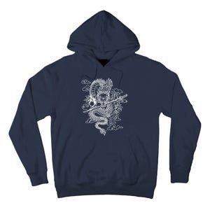 White Chinese Dragon With Black Background Tall Hoodie