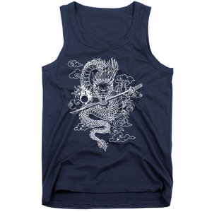 White Chinese Dragon With Black Background Tank Top