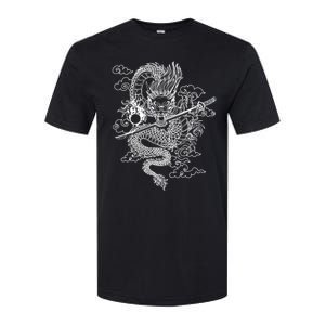 White Chinese Dragon With Black Background Softstyle CVC T-Shirt