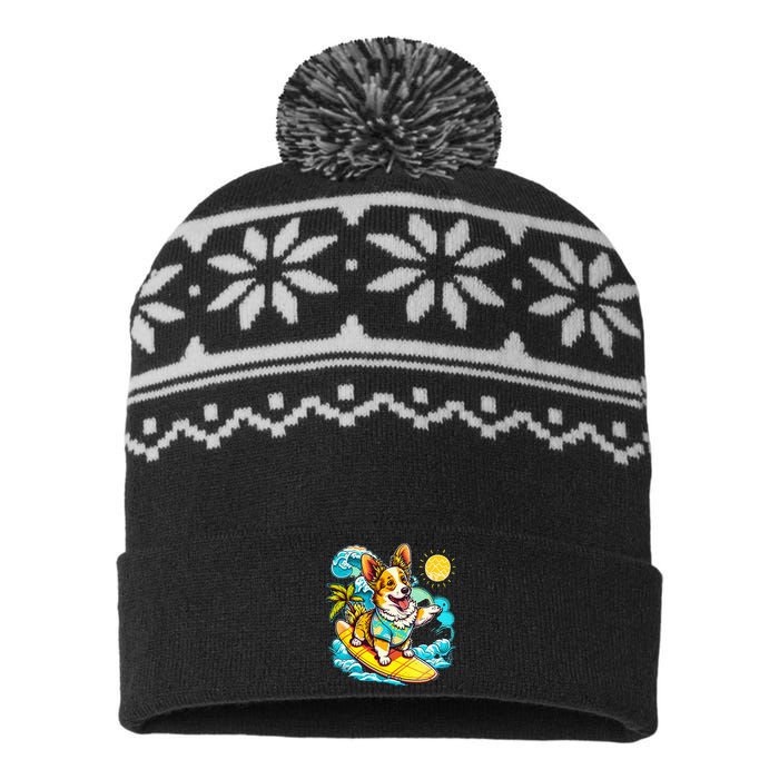 Welsh Corgi Dog Surfing with Pineapple Pattern USA-Made Snowflake Beanie