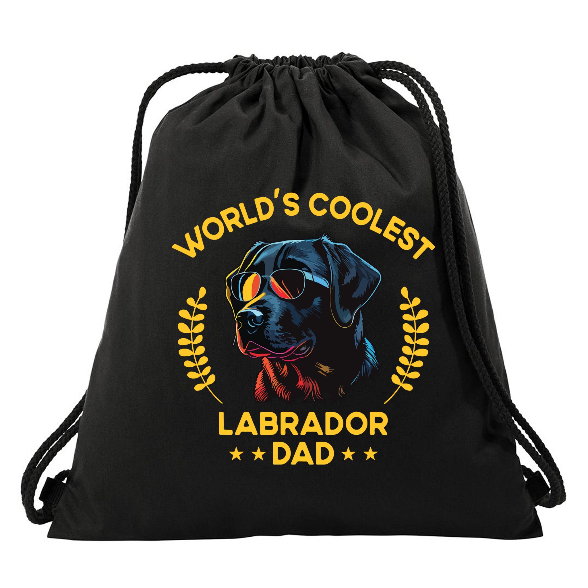 Worlds Coolest Dog Dad Papa Men Black Labrador Drawstring Bag
