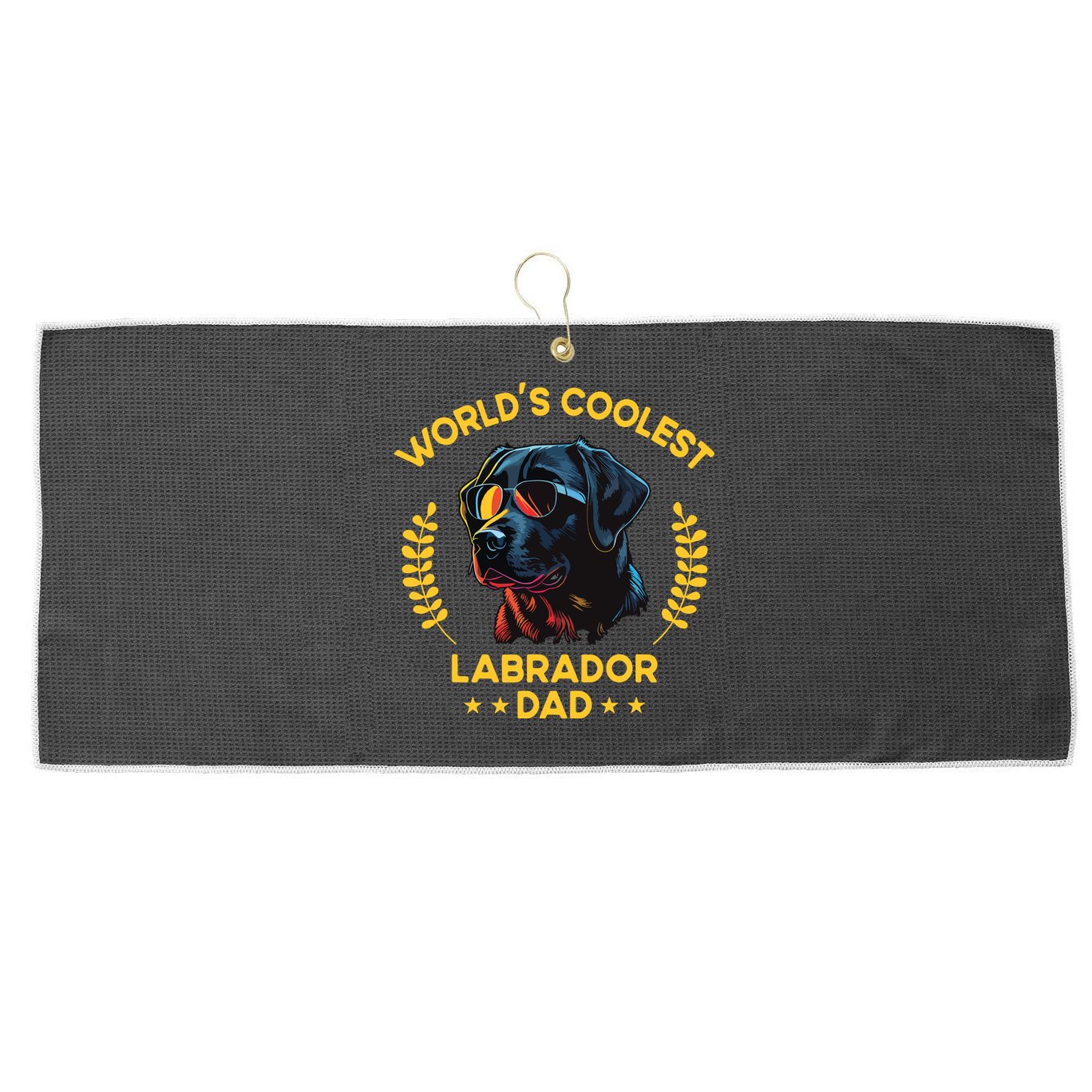 Worlds Coolest Dog Dad Papa Men Black Labrador Large Microfiber Waffle Golf Towel