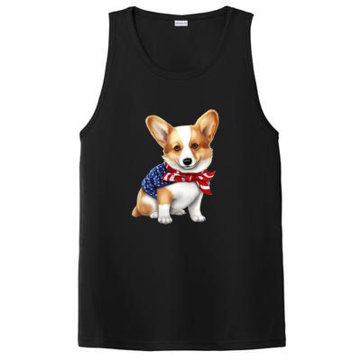 Welsh Corgi Dog Cute Welsh Corgi Puppy USA Flag Corgis PosiCharge Competitor Tank