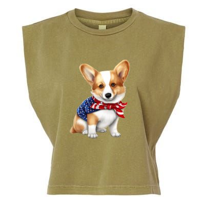 Welsh Corgi Dog Cute Welsh Corgi Puppy USA Flag Corgis Garment-Dyed Women's Muscle Tee