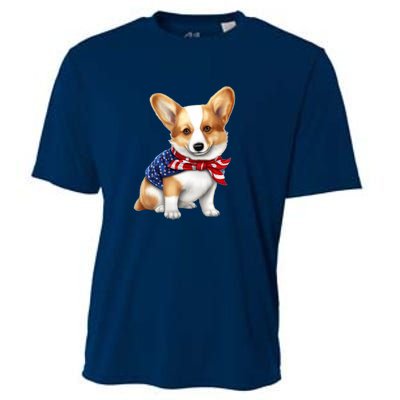 Welsh Corgi Dog Cute Welsh Corgi Puppy USA Flag Corgis Cooling Performance Crew T-Shirt