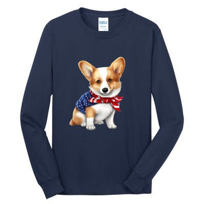 Welsh Corgi Dog Cute Welsh Corgi Puppy USA Flag Corgis Tall Long Sleeve T-Shirt