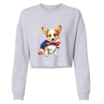 Welsh Corgi Dog Cute Welsh Corgi Puppy USA Flag Corgis Cropped Pullover Crew