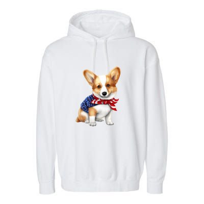 Welsh Corgi Dog Cute Welsh Corgi Puppy USA Flag Corgis Garment-Dyed Fleece Hoodie