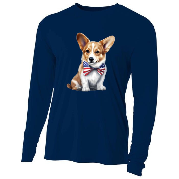 Welsh Corgi Dog Cute Welsh Corgi Puppy USA Flag Corgis Cooling Performance Long Sleeve Crew