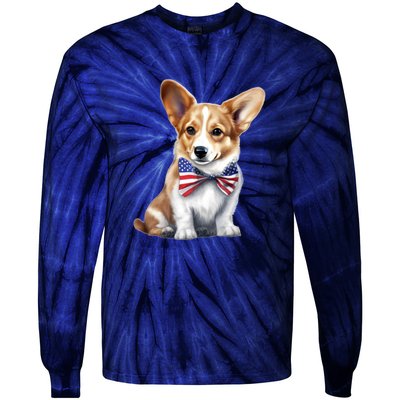 Welsh Corgi Dog Cute Welsh Corgi Puppy USA Flag Corgis Tie-Dye Long Sleeve Shirt